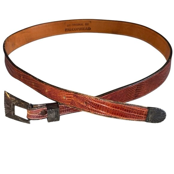 Vintage Falconhead Brown Leather Silver Belt Sz 34 Original Embossed Snakeskin - Picture 10 of 10